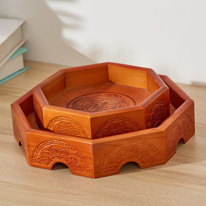 Living Room Wooden Tray Leisure Snack Dried Fruit Plate Polygon Pastry Bread Tray Compartment Snack Storage Box