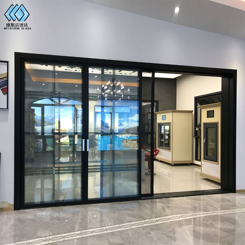 简约中式现代金属玻璃隔音大门 大厅酒店不锈钢钢化玻璃推拉门窗