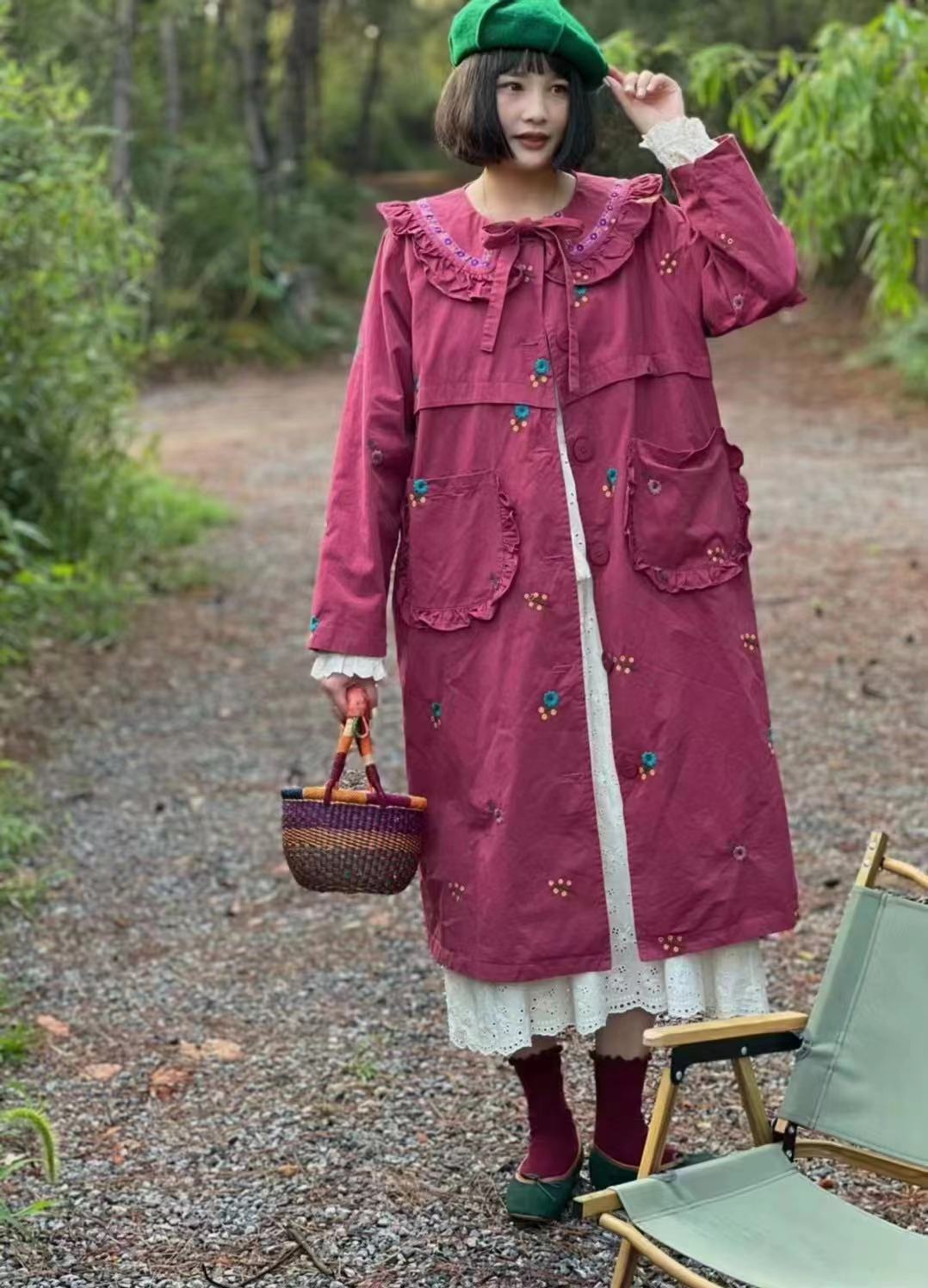 熊姑娘2022秋季新款女装棉麻宽松森系连衣裙日系中长裙长袖裙子