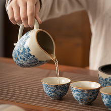米黄汝窑繁花公道杯开片可养陶瓷功夫茶具配件复古家用带把分茶器