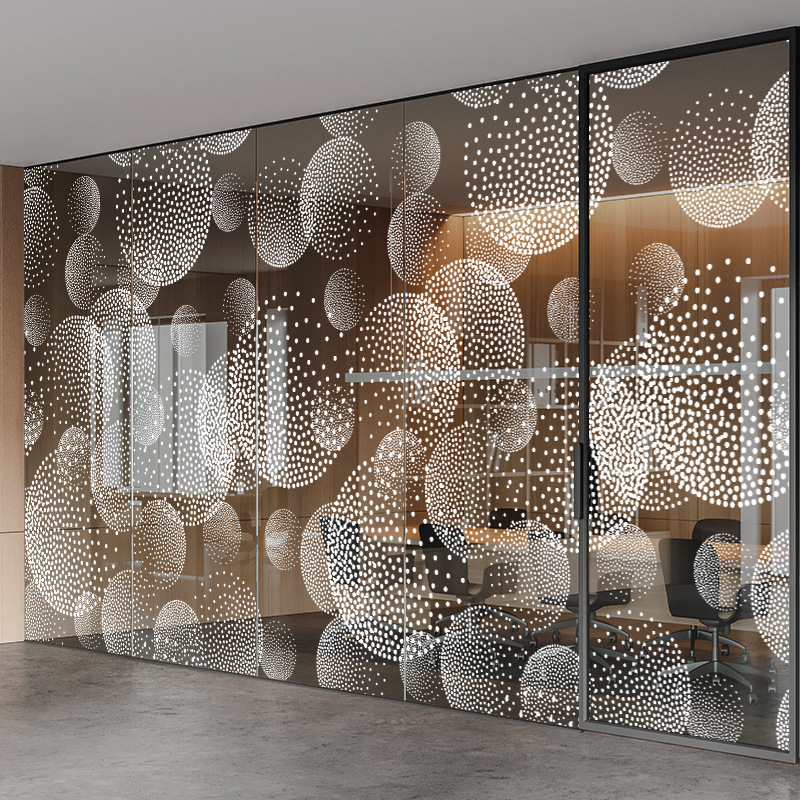 办公室玻璃门贴纸高端个性创意圆点渐变艺术装饰磨砂静电透明贴膜