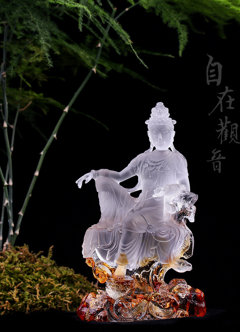 琉璃小型自在观音观自在佛像佛堂家居供奉摆件供奉南海观世音菩萨