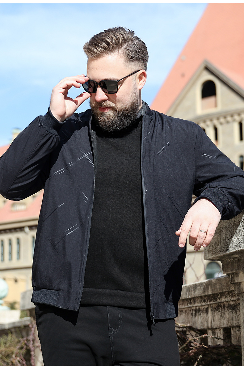 大码男装加肥加大春季春秋棒球领外套商务休闲胖子胖男夹克