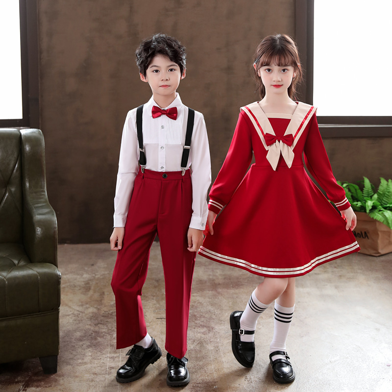 六一儿童合唱演出服女童红色礼服男童毕业诗歌朗诵小学生表演服装