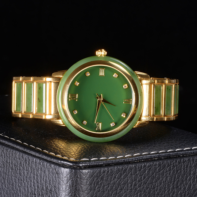 新疆和田玉碧玉石英表时尚潮流玉石手表男女款玉表腕表玉石带男款
