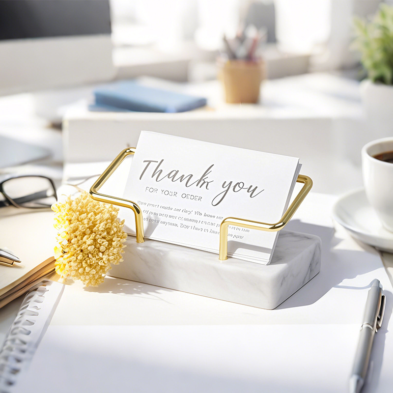 ?大理石名片盒台面名片立式展示架办公室桌面装饰摆件