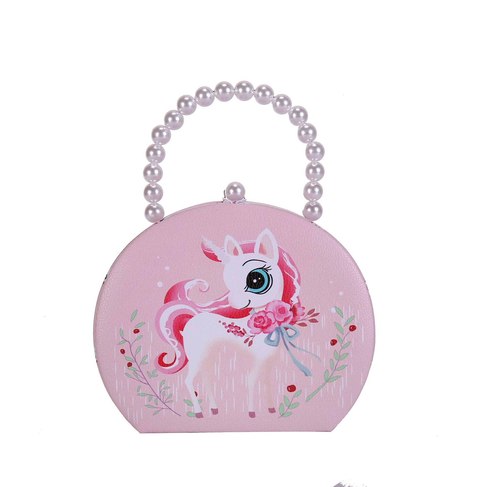 Cartoon Unicorn Children's Jewelry Box Earrings Ring Handbag Decoration Box Leather Princess Jewelry Bag Wholesale