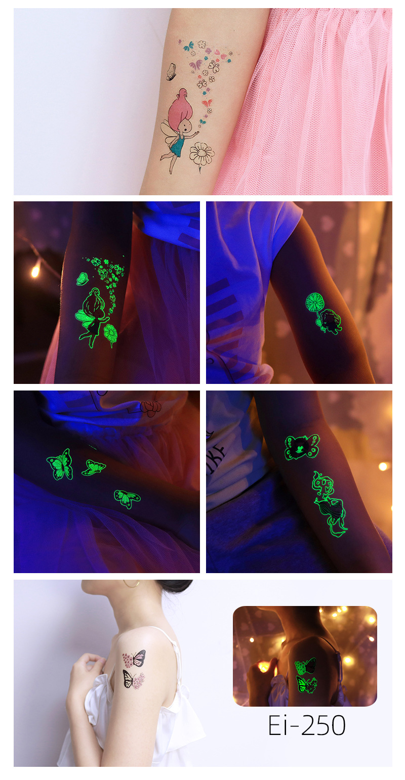 新款跨境货源蝴蝶夜光纹身贴防水 精灵仙子儿童纹身贴纸趣味发光