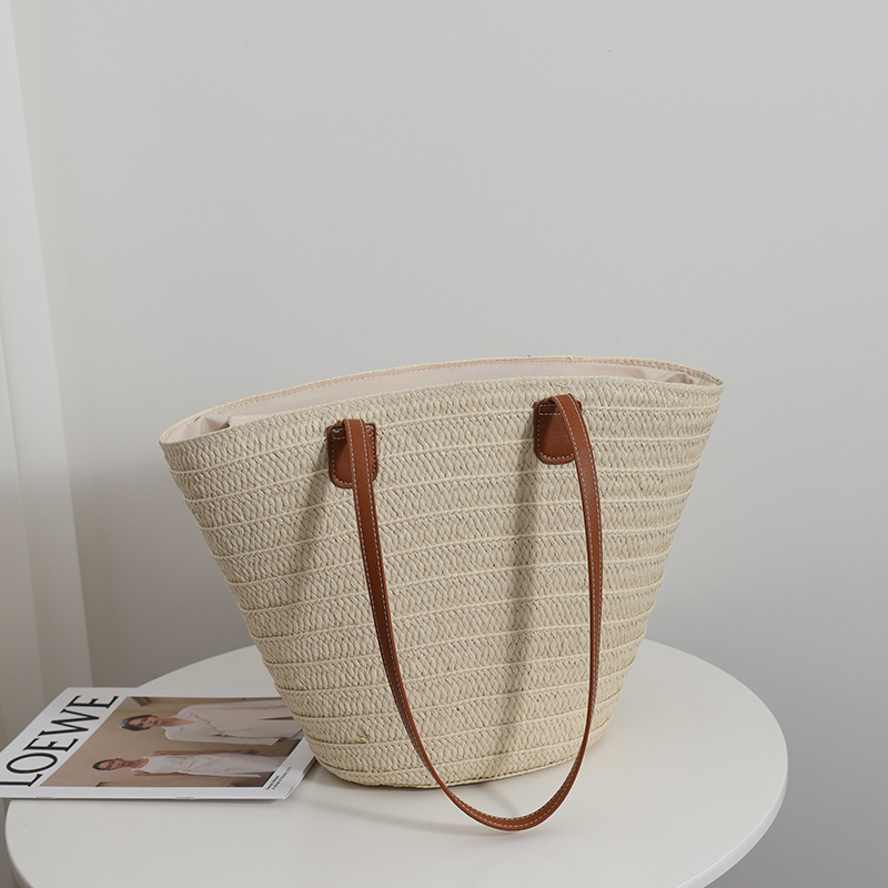 All-Match Simple Shoulder Straw Bag New Large Capacity Straw Bag Woven Bag Tote Bag Women's Seaside Vacation Beach Bag