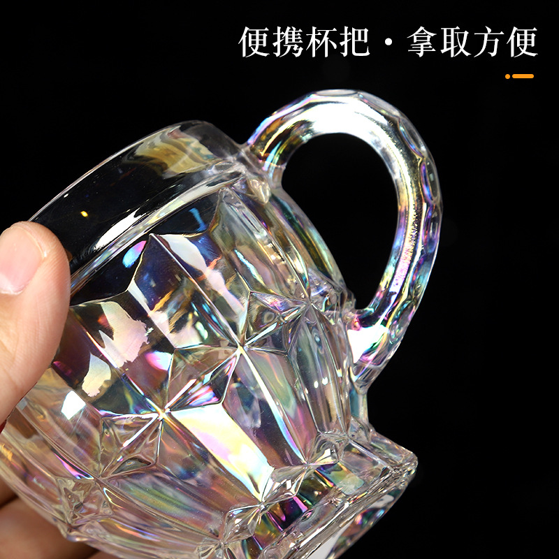 Household Glass Family Heat-Resistant Handle Cup Tea Cup Thickened Glass Handle Colorful Cup Wholesale