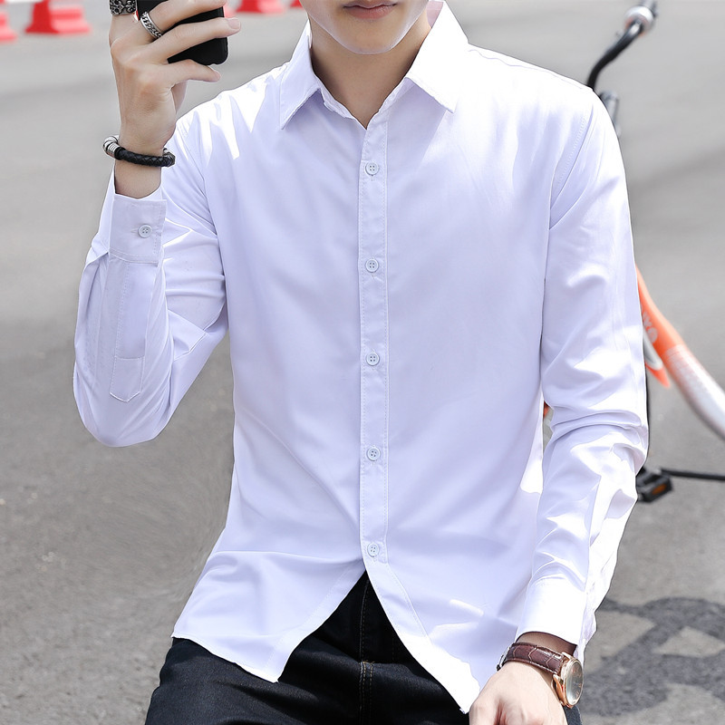 特价 长袖白衬衫男士韩版修身纯色职业装免烫衬衣男商务上班休闲