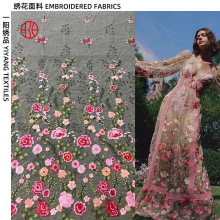 刺绣面料欧美礼服连衣裙网纱绣花面料 牡丹刺绣布料蕾丝布fabrics