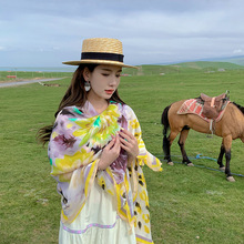 中国风菊花防晒披肩女薄款旅游云南西藏沙漠丝巾民族风纱巾海边