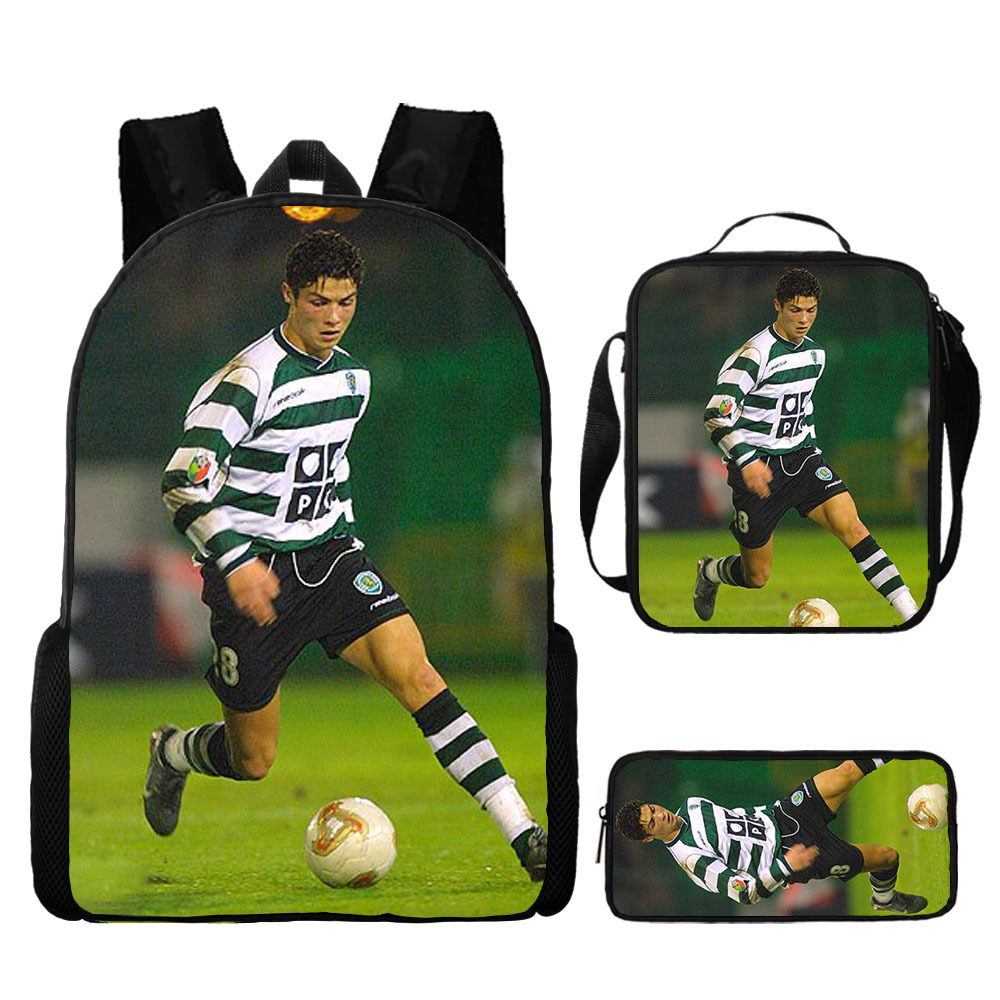 Football Star C Luo Backpack Printed Three-Piece Set Children's Schoolbag Primary and Secondary School Student Backpack Lunch Bag Pencil Case