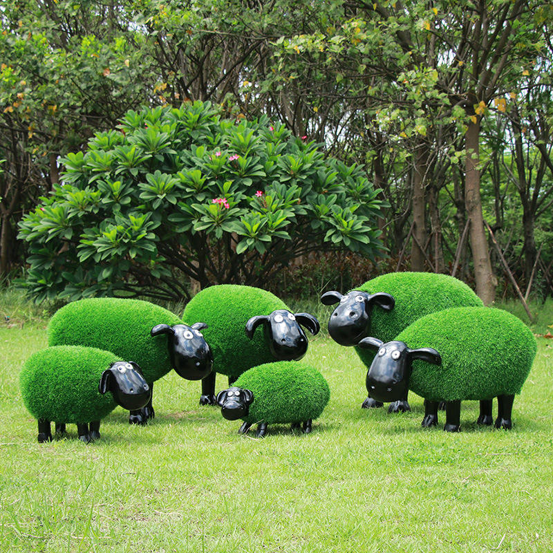 户外卡通植草羊玻璃钢草皮动物雕塑园林草坪庭院景观小品装饰摆件