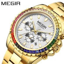 美格尔跨境新款多功能时尚计时运动镶钻男士钢带手表可代发2227G