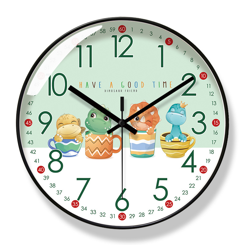 易普拉8208挂钟卡通恐龙家用时钟客厅静音机芯钟表静音扫秒石英钟