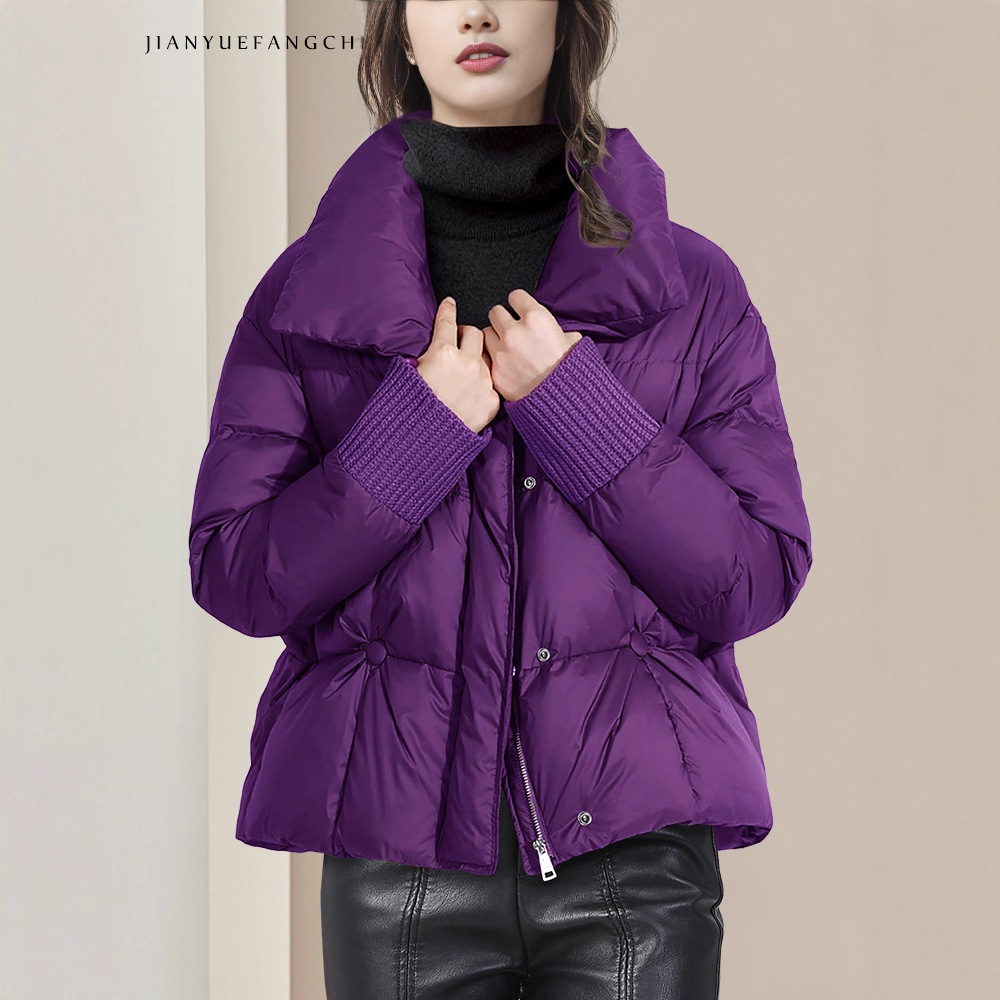 可2025秋短款紫色羽绒服外套女加厚保暖白鸭绒羽绒衣棉袄