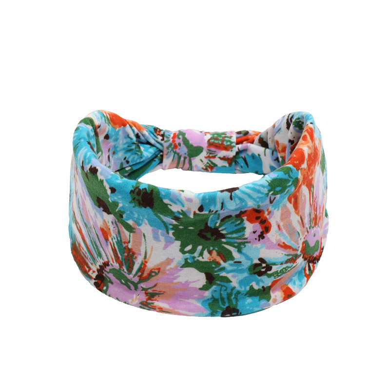 Cross-Border Fashion Printing Yoga Sports Hair Band Amazon Wide Brim Elastic Ribbon European and American Knotted Headband Hair Binding