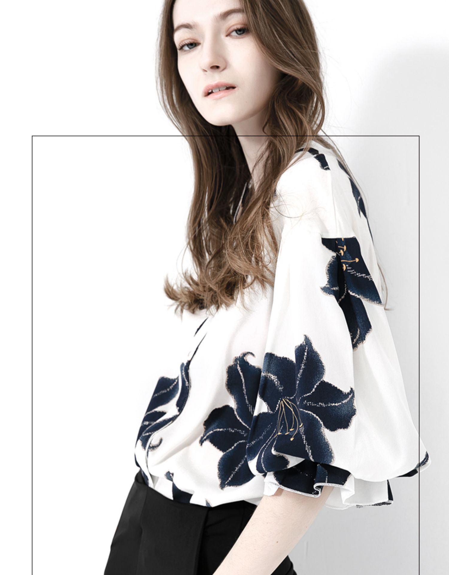 雪纺衫女七分袖2021夏装新款上衣宽松遮肚子七分袖袖花色碎花小衫