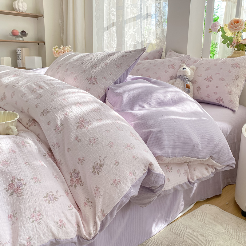A类提花纯棉四件套床上小竺棉床单被套被罩夏季学生宿舍三件套