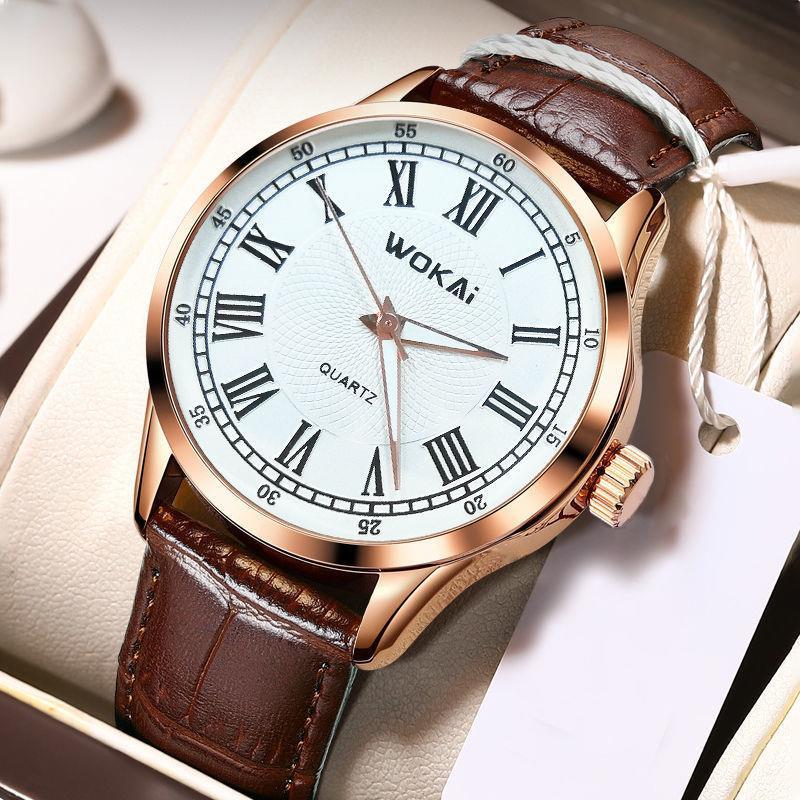 wokai沃凯皮带石英男士手表商务休闲罗马数字表防水表批发-阿里巴巴