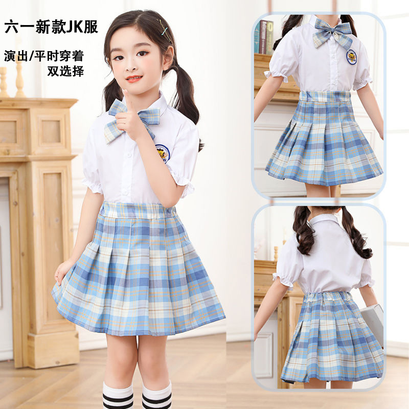六一新款儿童jk制服裙学院风校服夏季短袖合唱服小学生格子学生校