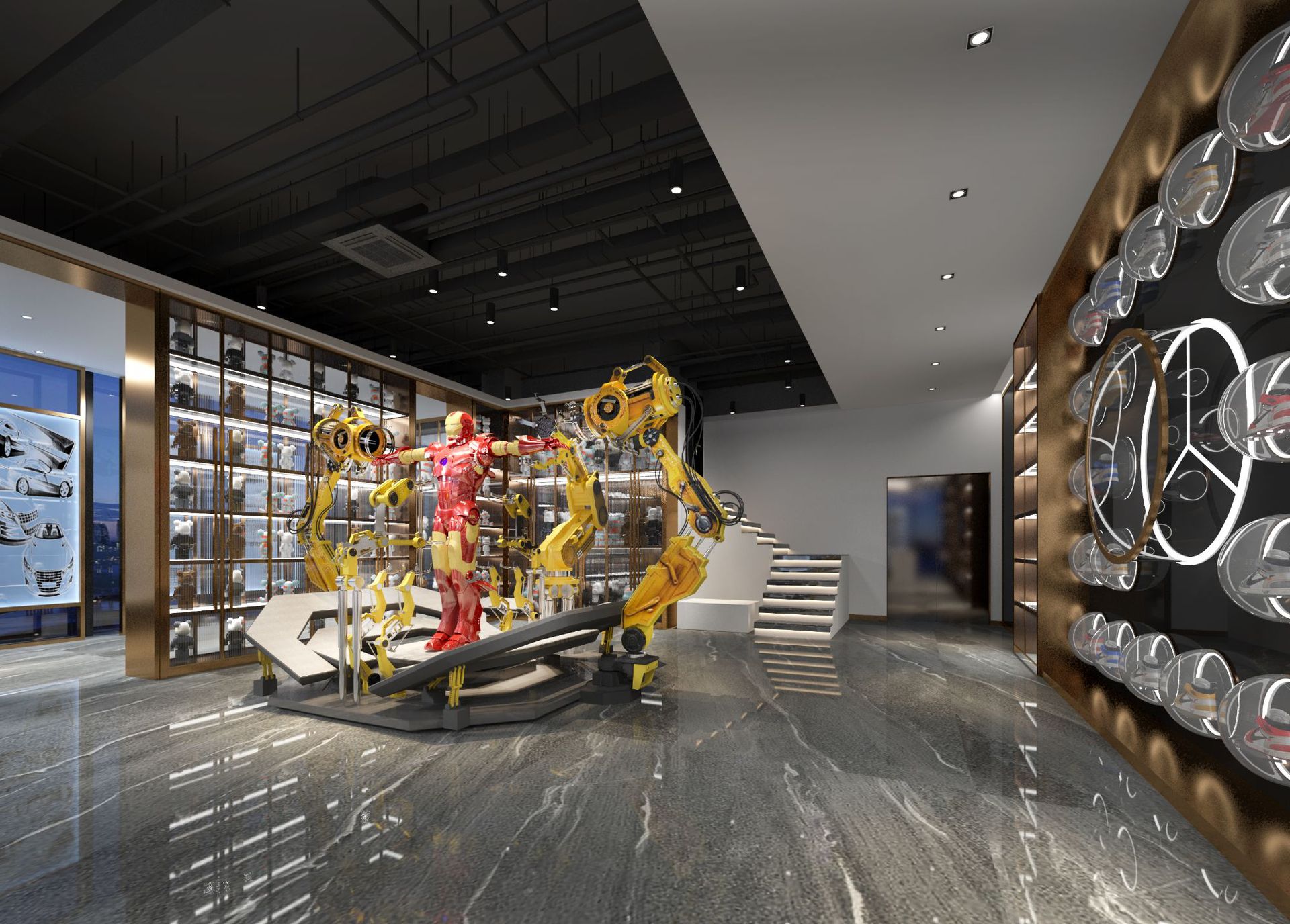 博物馆展厅装修定制亚克力展柜玻璃展示柜木质龛门旋转展示台定做