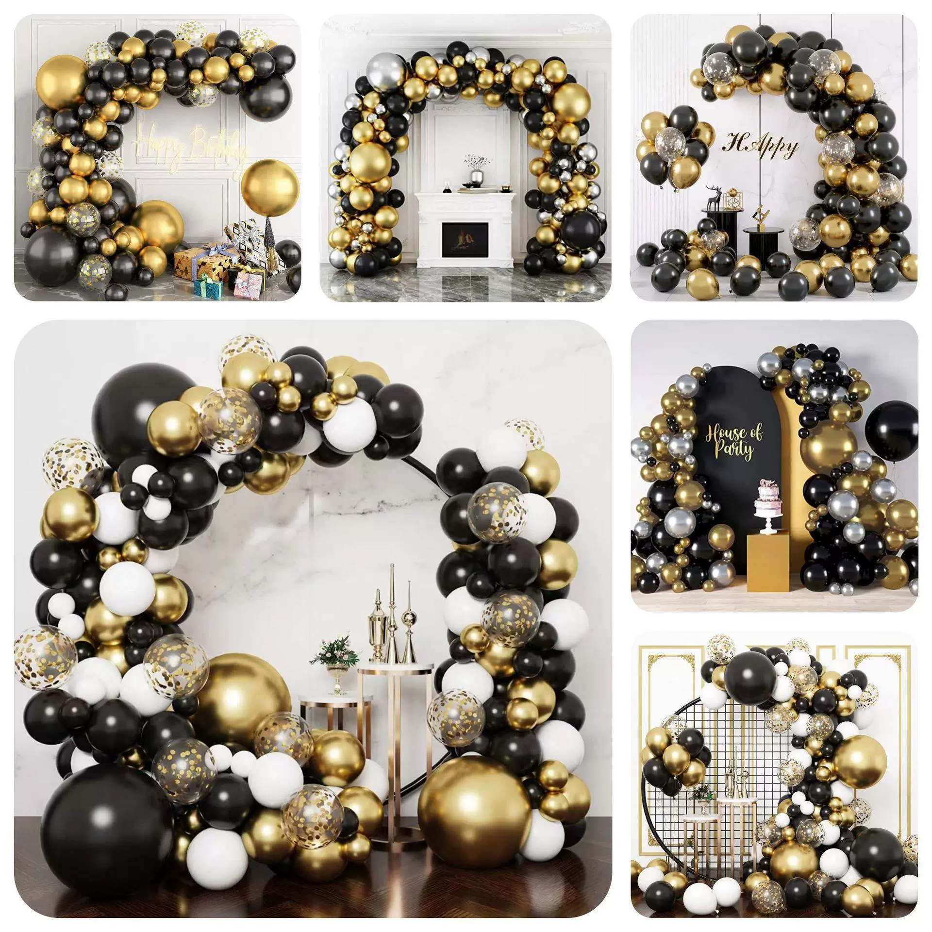 跨境黑金气球套装气球链拱门派对装饰生日场景布置活动背景布置