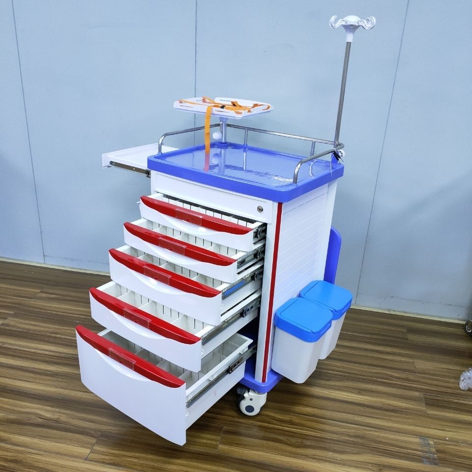 医用abs抢救车医用推车送药车口腔推车换药急救推车医用蓝色16格