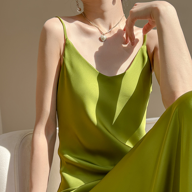 Acetate Satin Summer New Suspender Dress Women's V-neck Suit Inner Wear High-End Temperament Slimming Silk Dress