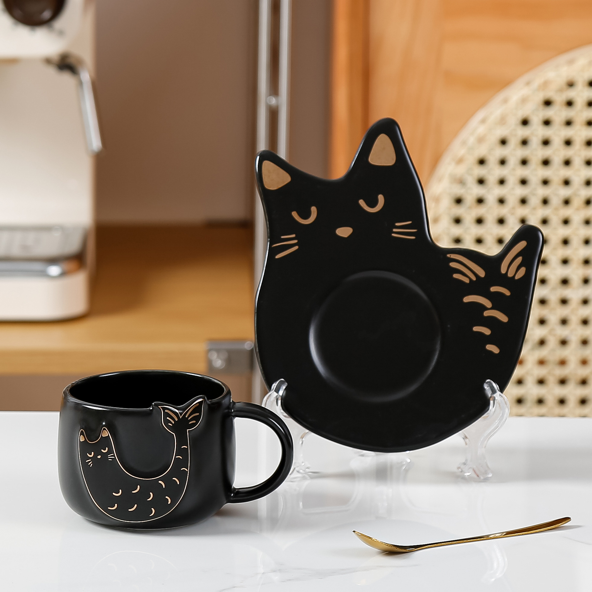 European-Style Good-looking Ceramic Coffee Set Set Cute Cartoon Cat Home Breakfast Cup Afternoon Tea Mug