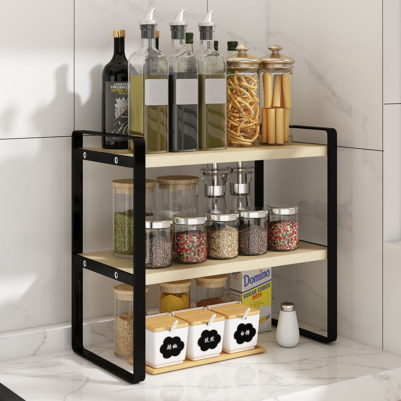 橱柜分层置物架厨房家用台面多层调料架储物架调味料置物收纳架