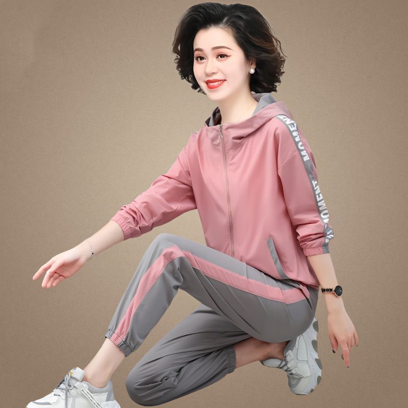 包邮妈妈春装休闲运动服套装女洋气中老年春秋外套中年气质上衣两