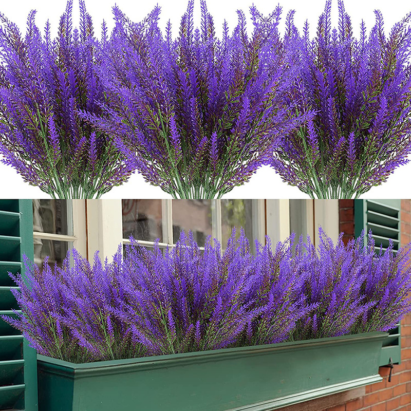 Amazon Cross-Border Artificial Flower Artificial Flowers Lavender Flower Outdoor Uv-Proof Imitation Plastic Plant Fake Flower