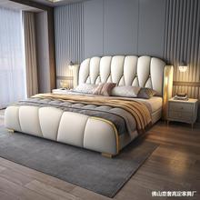 意式轻奢真皮床现代简约主卧高端大气双人大床1.8米皮艺软包婚床