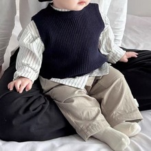 韩系婴儿套装春秋儿童时尚针织马甲男女童洋气百搭坎肩三件套装