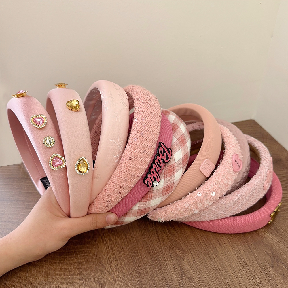 Pink Sweet Headband Female High Skull Top Hairpin Summer Face Wash Hair Binding Headband Internet Celebrity Light Luxury Princess Style Headdress