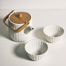 现货 日式陶瓷壶 提梁陶瓷茶壶 木质盖 家用泡茶壶 菊花杯子 杯碟