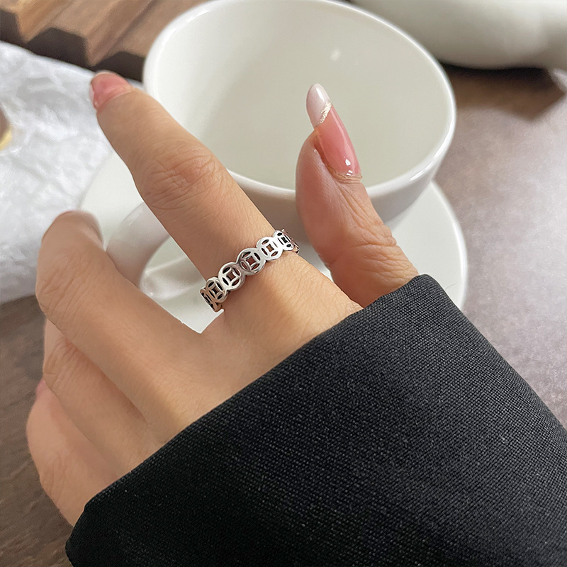 Zhiyun Personalized Simple Coin 925 Sterling Silver Ring Non-Fading Small Zhongwang Red Jewelry Open Ring Female Wholesale