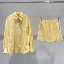 两件套2023秋季新款时尚百搭黄色长袖衬衫+高腰短裤女 30711020