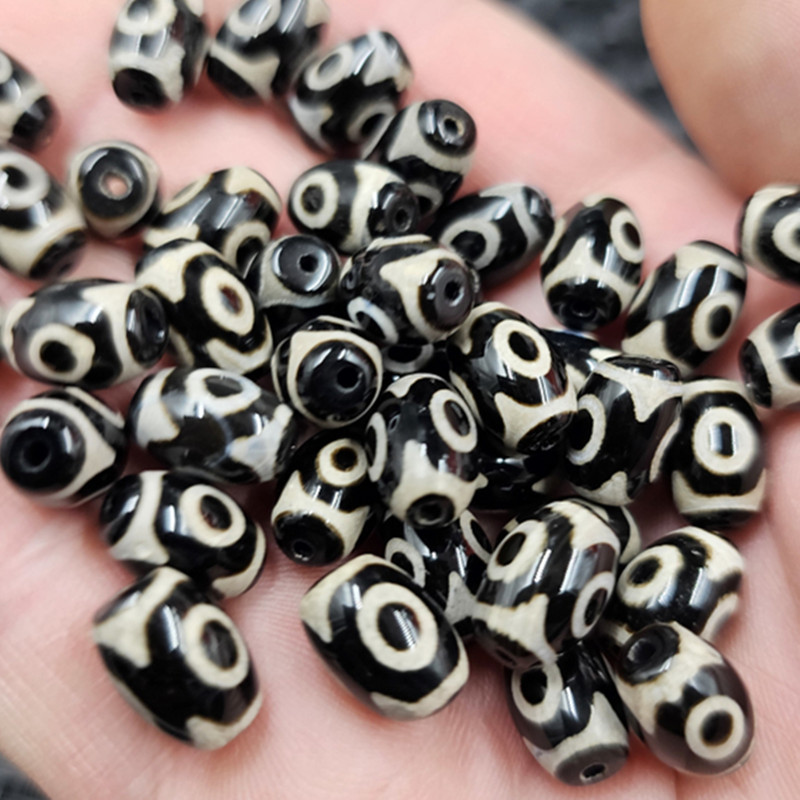 黑白三眼天珠米珠玉石散珠玛瑙椭圆路路通手链项链饰品配件手工珠