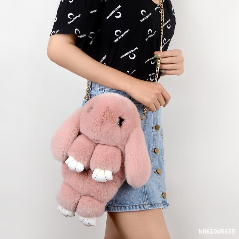 真獭兔毛装死兔包包皮草女包链条单肩斜挎双肩可爱儿童毛绒兔子包