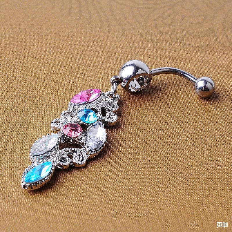 跨境电商 欧美热销商品肚脐环 合金镶压克力钻肚脐扣脐钉厂家批发
