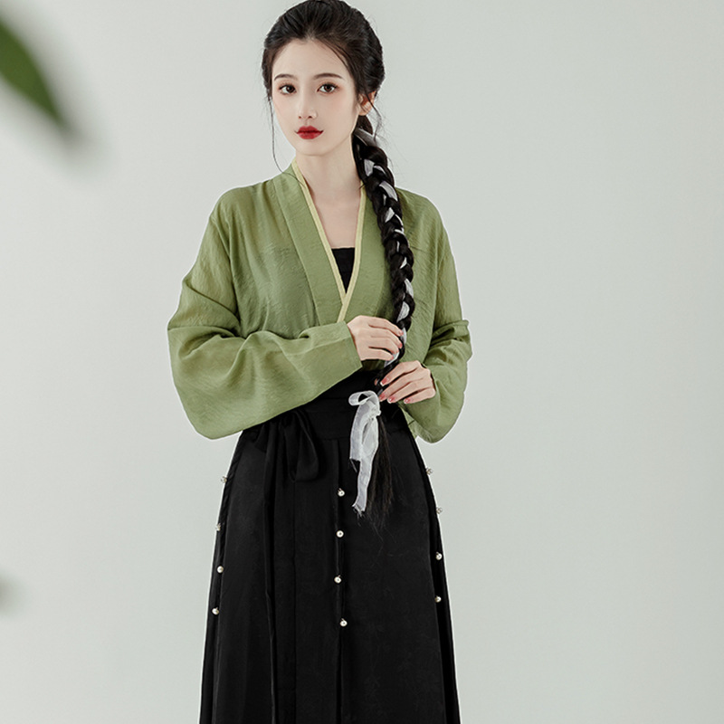 新中式女装气质中国风改良汉服交领上衣吊带衫马面长裙禅茶服套装