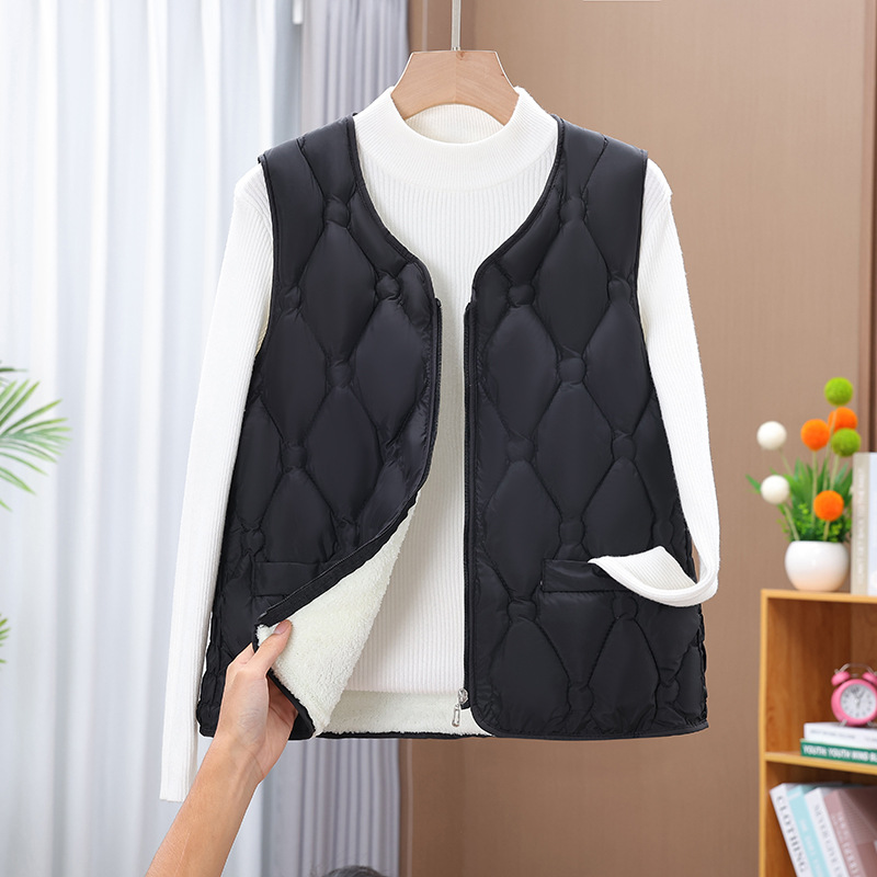 23 Autumn and Winter down Cotton Women's Waistcoat Fleece-lined Thickened Middle-Aged and Elderly Warm Lightweight Waistcoat Live Broadcast Foreign Trade Stall