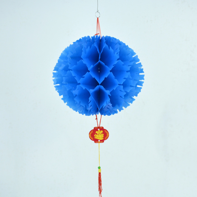 彩色纸灯笼 大红塑料纸折叠小灯笼挂饰幼儿园刺球蜂窝圆灯笼装饰