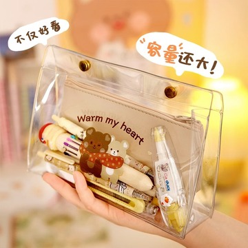 pvc透明笔袋考试专用高考中考大容量女孩文具袋高颜值铅笔收纳包