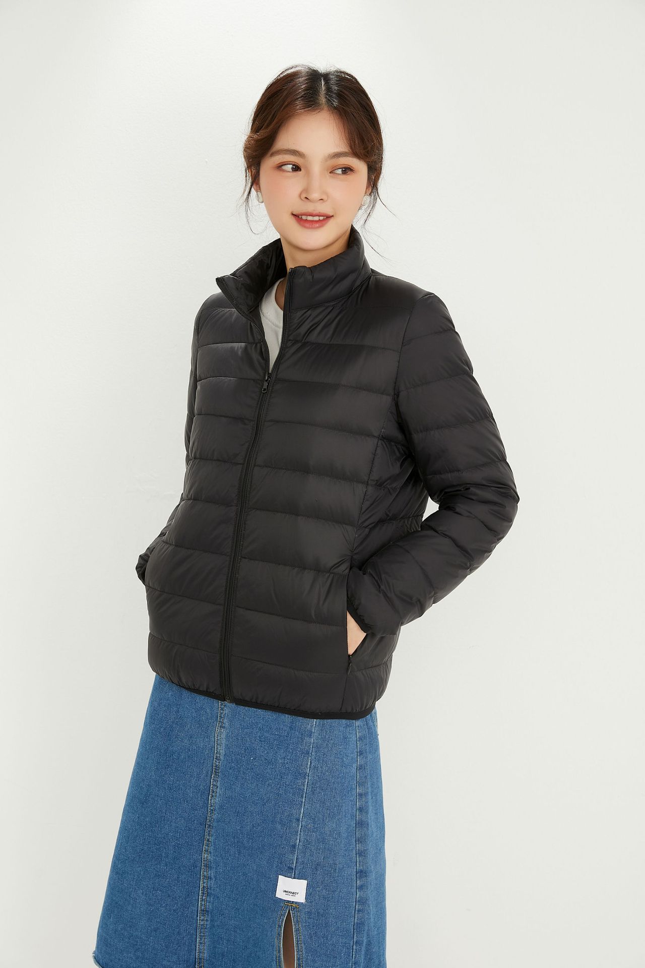 2021秋冬新款羽绒服女90白鸭绒立领轻薄款韩版女士大码秋羽绒外套