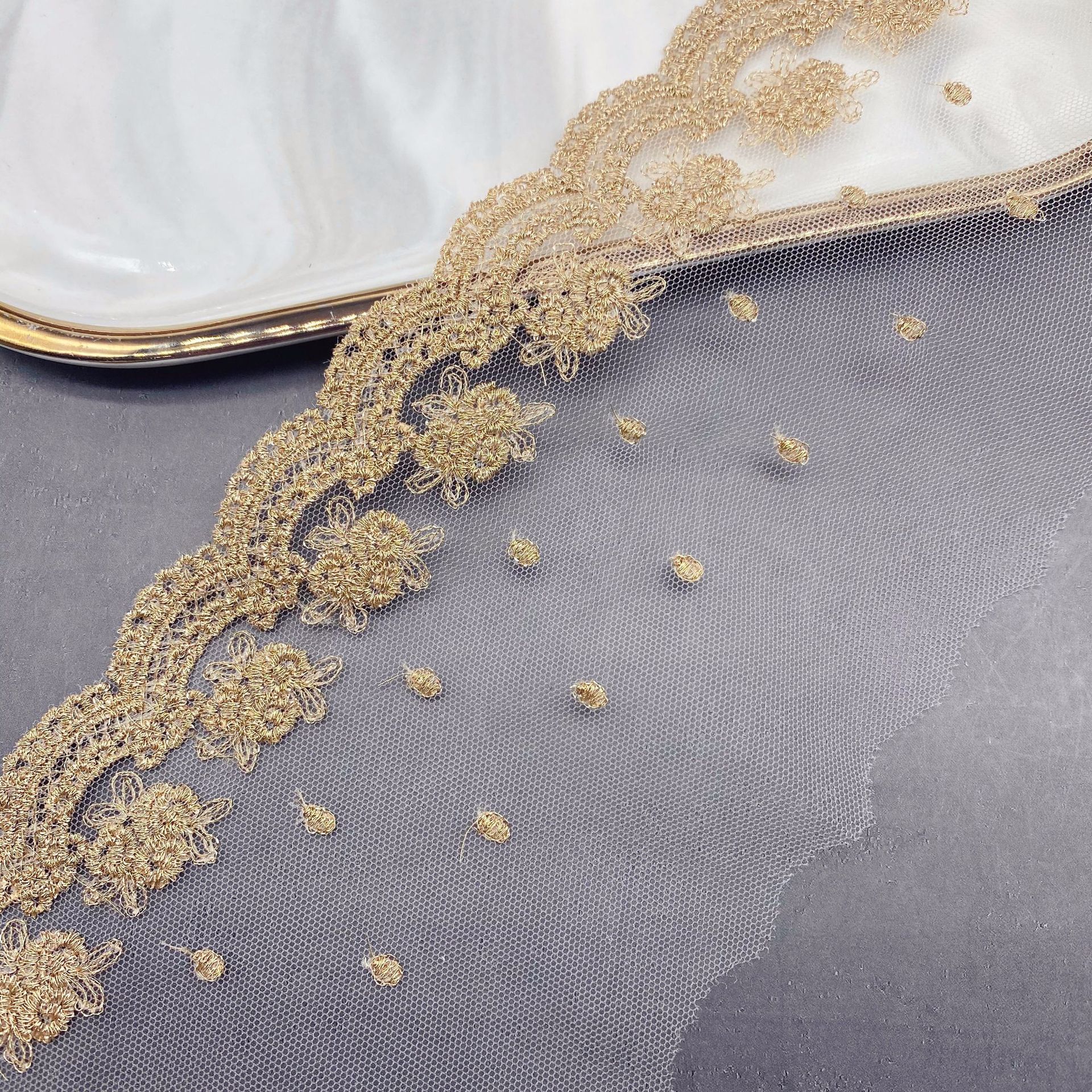 洛丽塔花边 刺绣花边网纱点点波浪玫瑰花朵蕾丝电脑绣花服装辅料